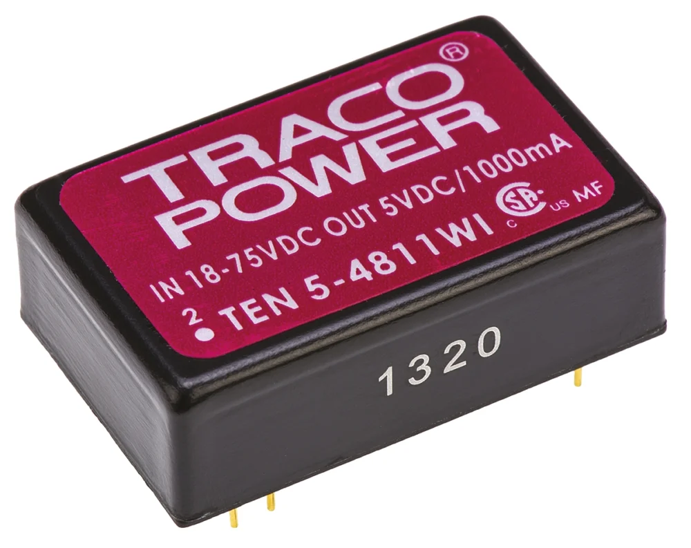 TRACOPOWER TEN 5WI, Vout 5V dc, Vin 75V dc 1 A, Vin 18V DC/DC-omvandlare 5 W -40 °C 85 °C Genomgående hål Kundfavorit