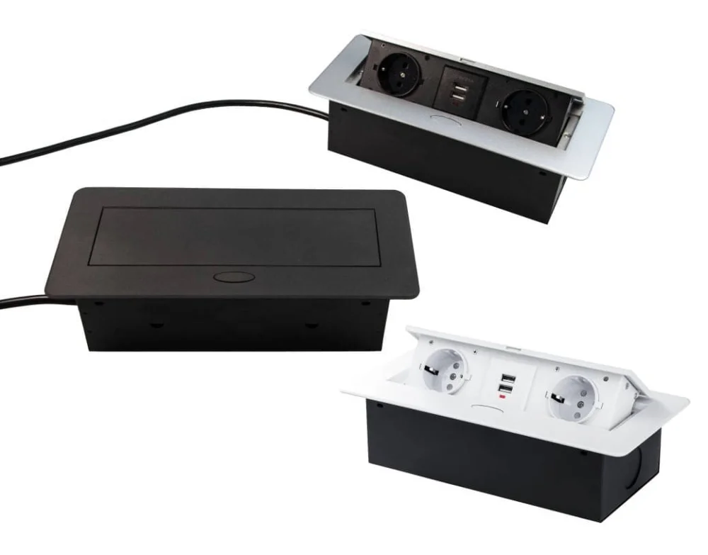 Köp nu Design Light Steckdosen-Element KOMBIBOX mit Klappdeckel 2 Schuko-Steckdosen und 2 USB-B, schwarz