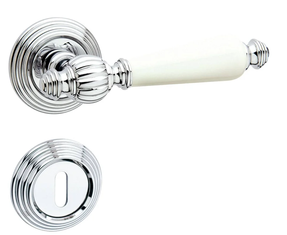 Rabatt Fimet Türdrücker MICHELLE 106P-269 aus Messing & Porzellan, WC - Badezimmer - Chrom poliert - Porzellan weiß