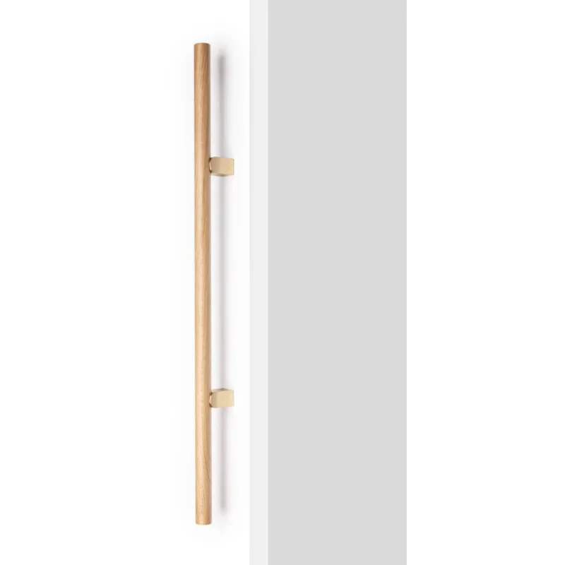 Billig Viefe Stoßgriff KUMO WOOD BIG aus Holz & Aluminium, Eichenholz + Gold gebürstet - 640 mm - Beidseitig (1 Paar)