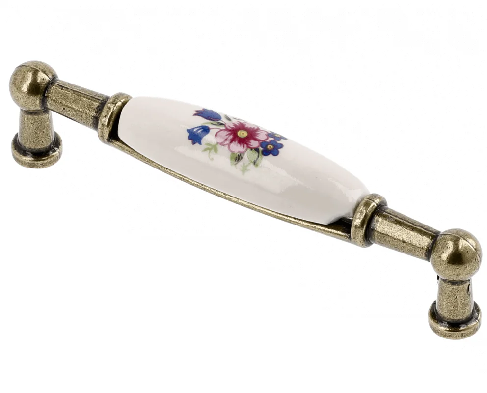 Kampanjpris Gedotec Möbelgriff ERNI aus Porzellan & Metall, BA 96 mm, Frühlingsblume