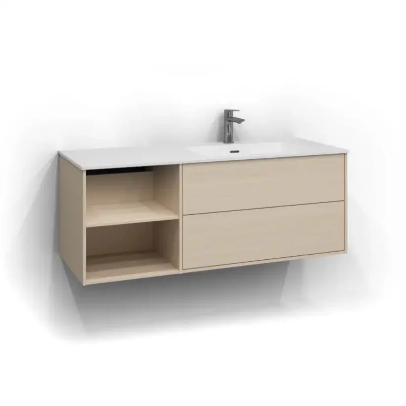 Begränsat erbjudande Tvättställsskåp Svedbergs Epos 120x45Vit Ask, Plan, 2 lådor och 2 öppna hyllor, Höger