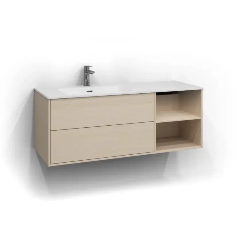 Tvättställsskåp Svedbergs Epos 120x45Vit Ask, Plan, 2 lådor och 2 öppna hyllor, Vänster Sista chansen