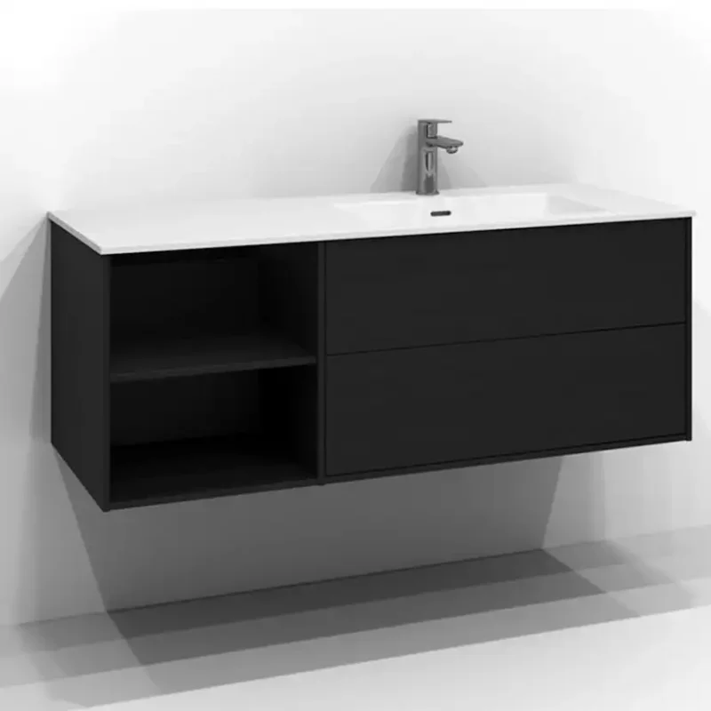 Utförsäljning Tvättställsskåp Svedbergs Epos 120x45Svart Ask, Plan, 2 lådor och 2 öppna hyllor, Höger