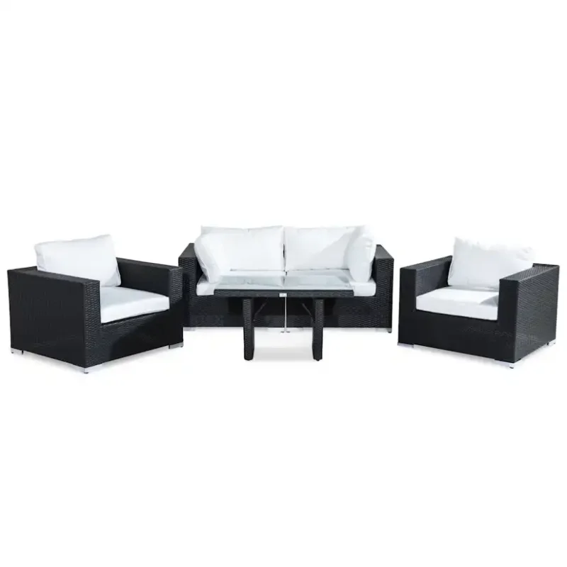 Säker betalning Loungegrupp Comfort Garden Bahamas 4-sits med 2 Fåtöljer och Soffbord 100x60 UtomhusSvart