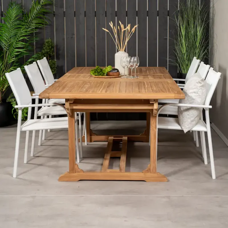Snabb frakt Matgrupp Venture Home Kenya 195-295x110 Teak med 6 Santorini Karmstolar